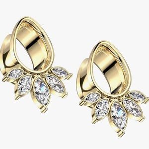 316L Stainless Steel 5 Marquise CZ Crystal Fan Tear Drop Shaped Double Flared